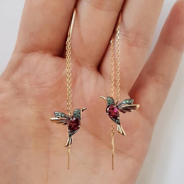Hummingbird Earrings with Enamel and Zirconia Aurevea Atelier