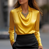 Milan Chic Silky Satin Draped Neck Blouse